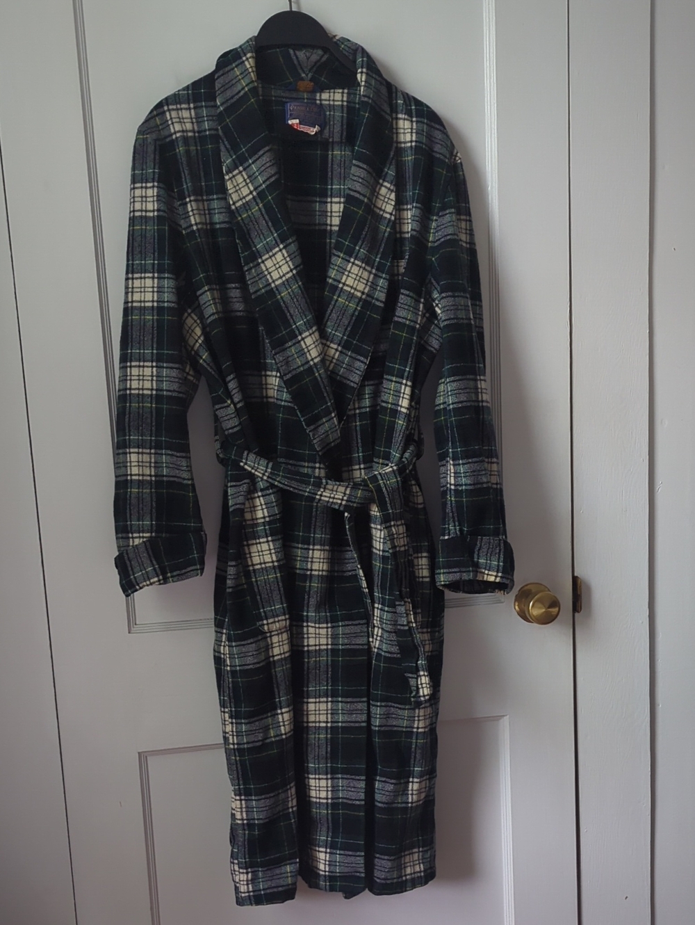 Vintage Pendleton Campbell Dress Green Tartan Plaid 100% Virgin Wool Robe Large